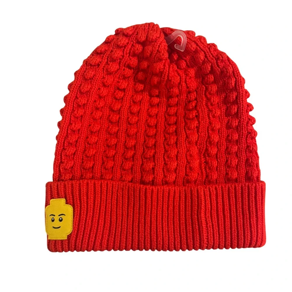 LEGO Target Red Popcorn Knit Beanie Hat Minifigure Head Patch OSFM NWT